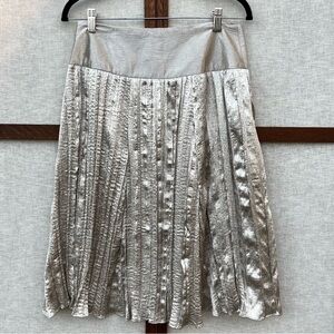 Evelyn Shimmer Gold A-Line Crinkle Pleated Women's Skirt - Size 6
